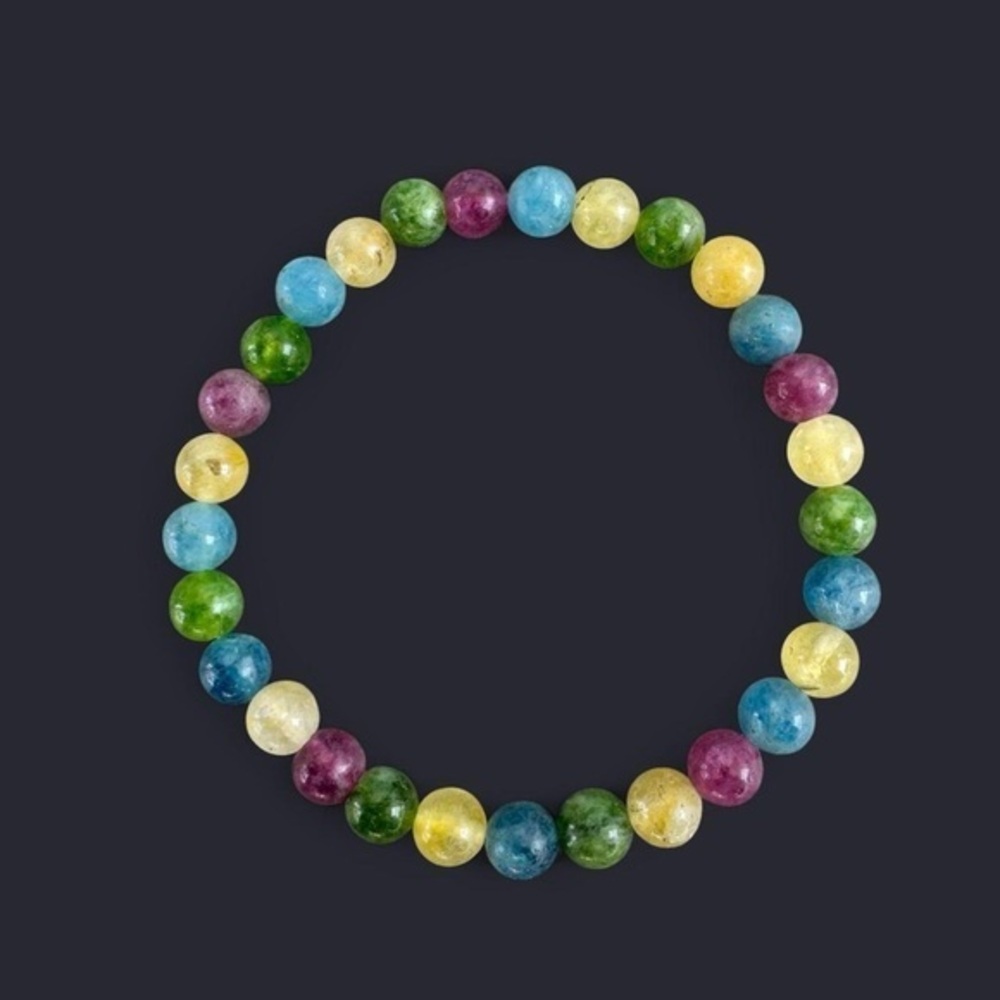 Multicolor Tourmaline Gemstone Bead Bracelet 6mm